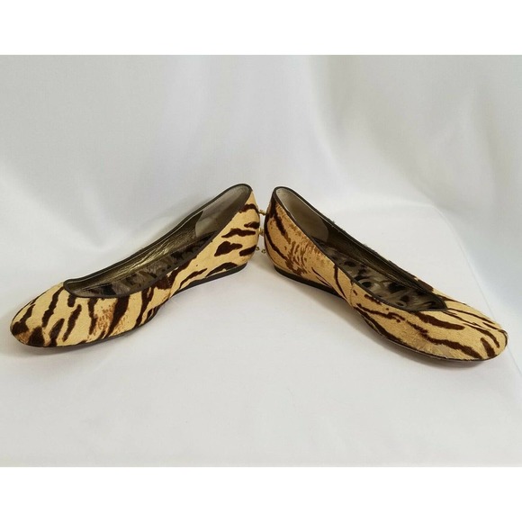 Sam Edelman JOYA Calf Hair Tiger Print Spike Heel Hidden Low Wedge Ballet Flats - Picture 6 of 11